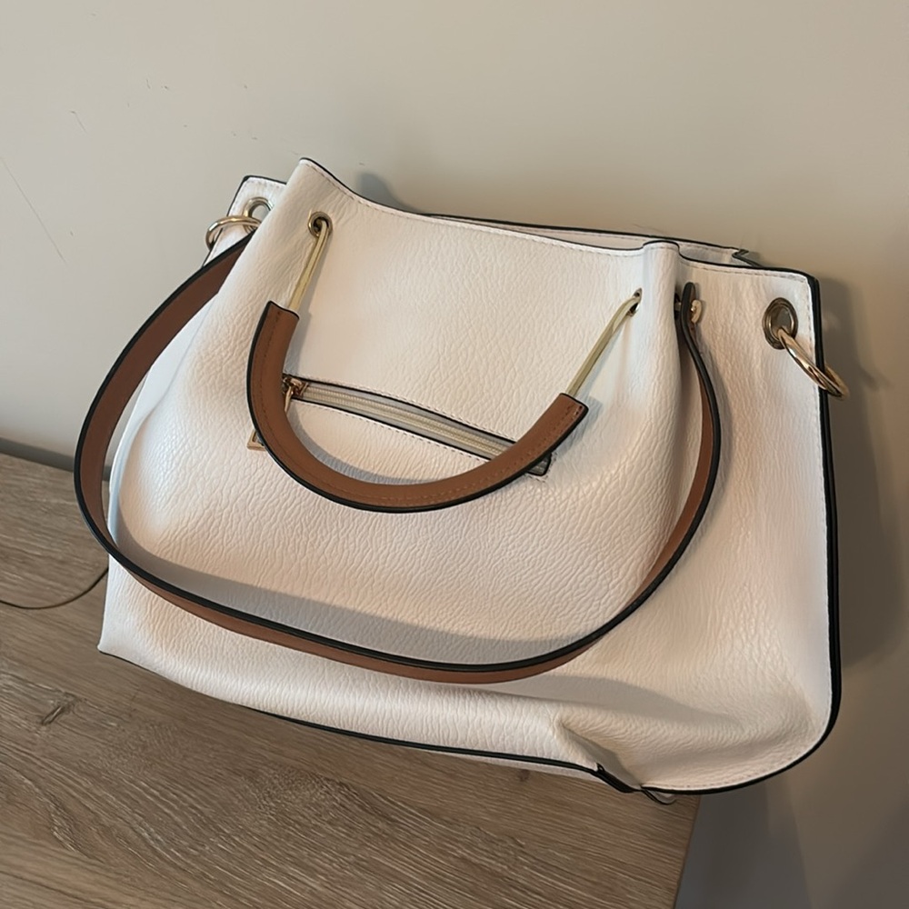 White leather gold hardware Sondra Roberts handbag